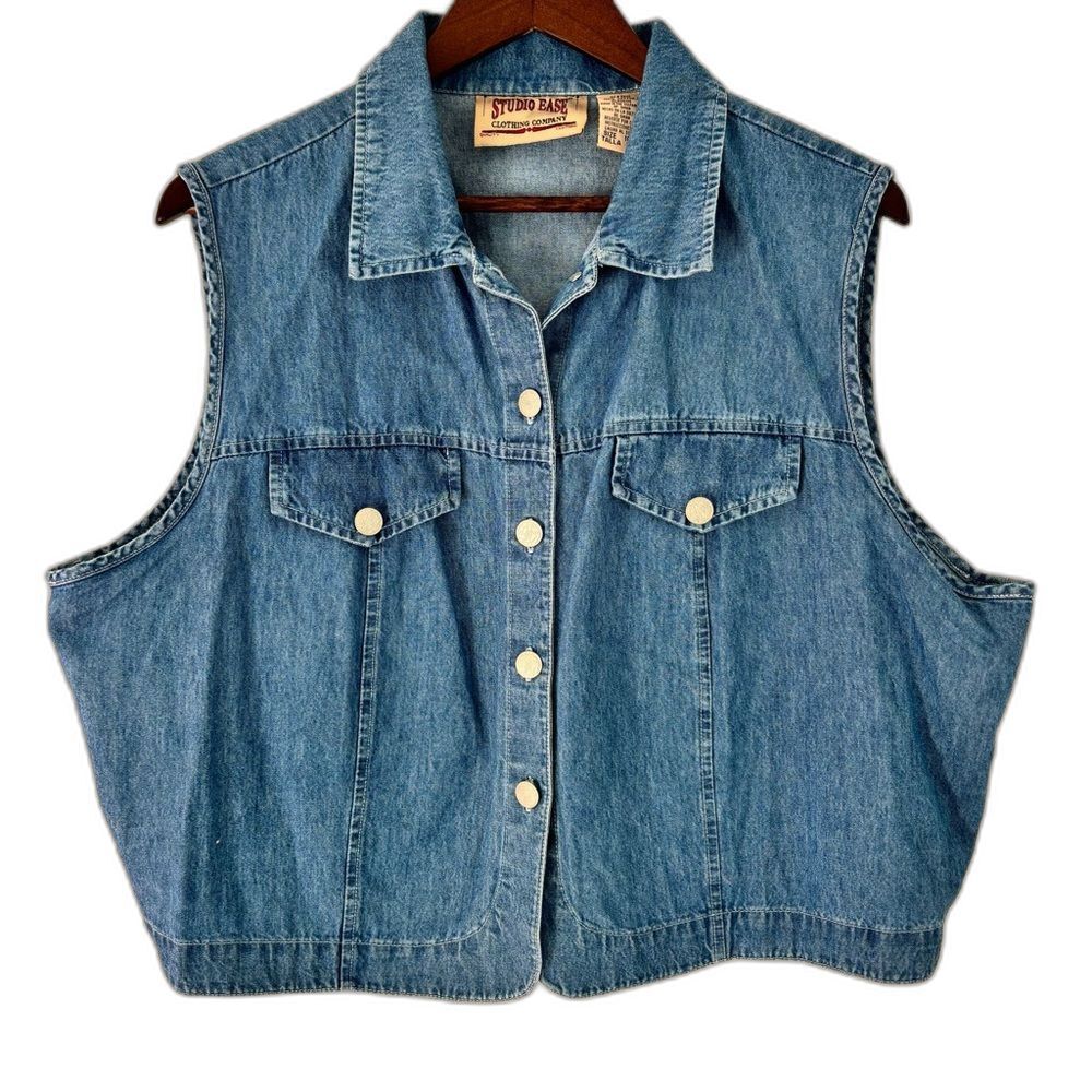 Vintage 90s Plus Size Studio Ease Denim Vest Size 18W